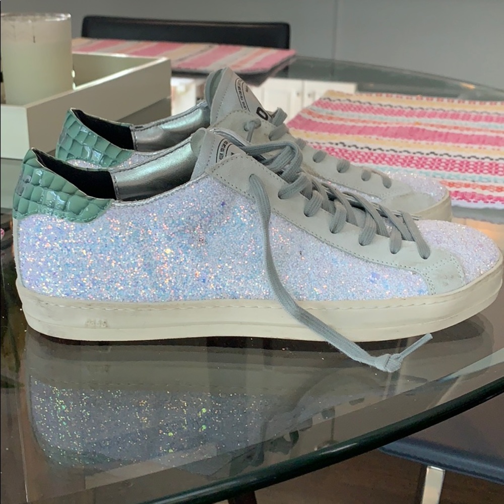 P448 Glitter Silver and Green Sneakers